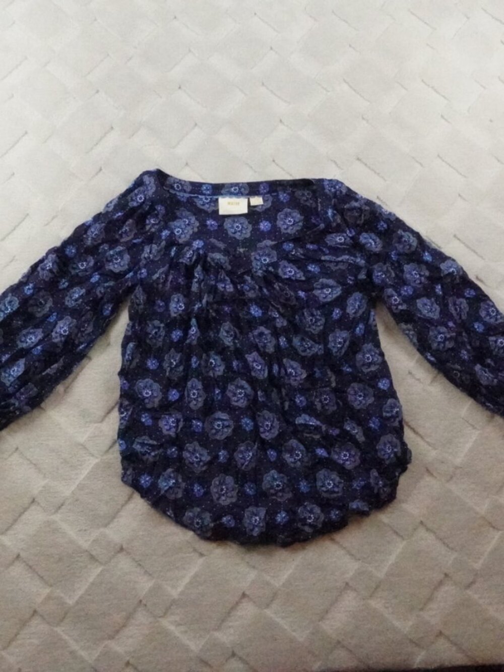 Maeve Anthropologie Navy Blue Floral Medallion Viscose Blouse Womens 2